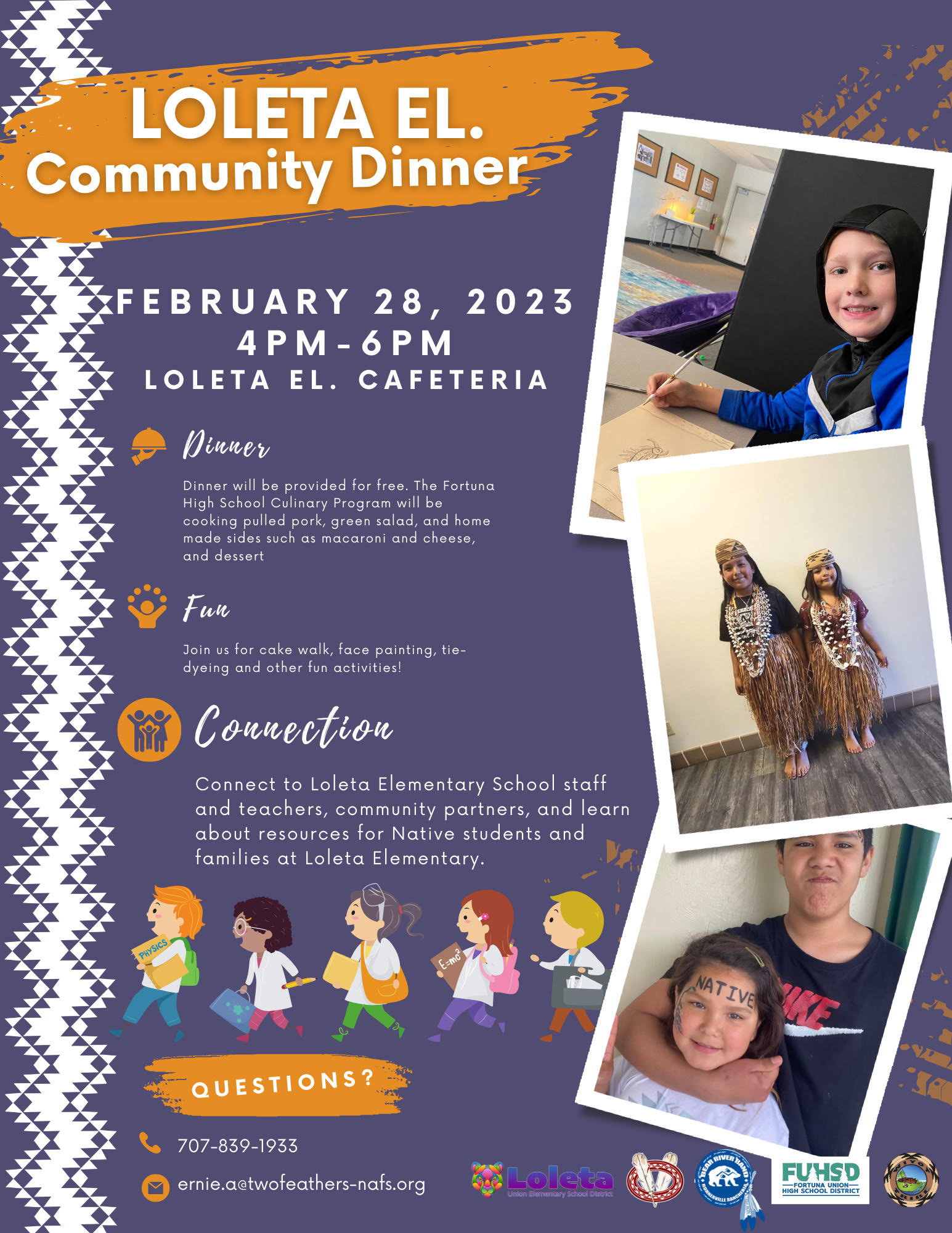 Loleta EL. Community Dinner  Feb 28, 2023. 4 to 6 PM at Loleta School Cafeteria